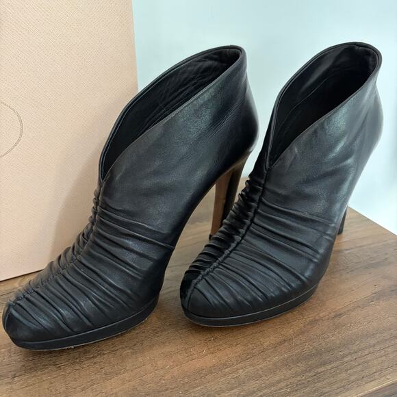 Prada Nappa Basic Nero Sz 39 US 9 Leather Ankle Heel Booties Box Dust Bag AUTH - Picture 6 of 13